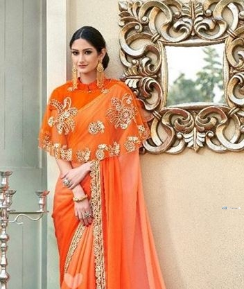 Designer Orange Saree with 2 Jacket Styles Price in Srilanka