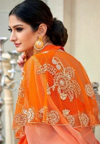 Designer Orange Saree with 2 Jacket Styles Price in Srilanka